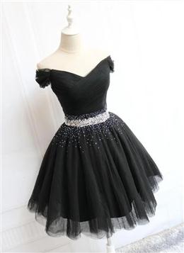 Picture of Fashionable Black Color Short Beaded Party Dresses, Black Color Prom Dresses